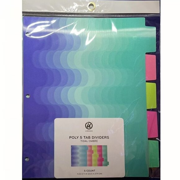 ๐3/$15๐ U Brands Store 5ct Patterned Poly Tab Dividers Tidal Ombre - Picture 3 of 3
